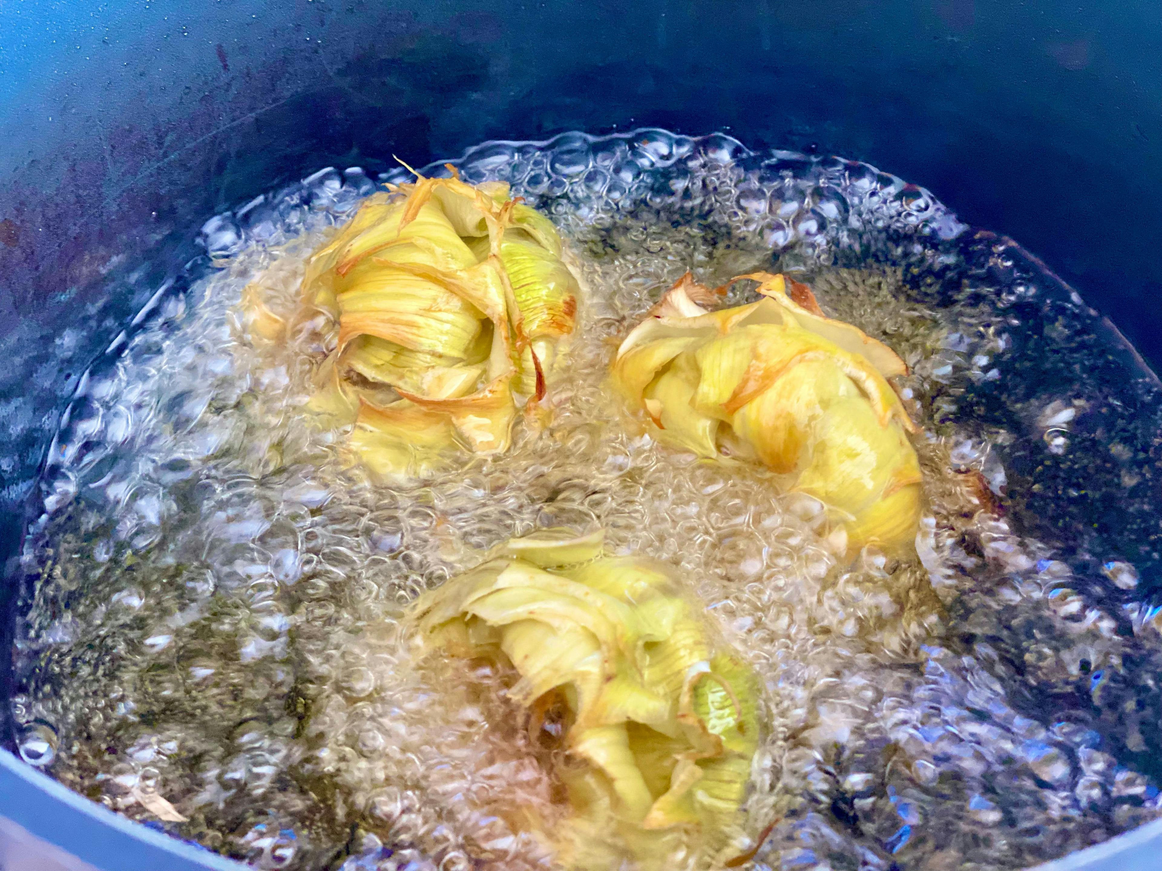 artichokes frying in oil