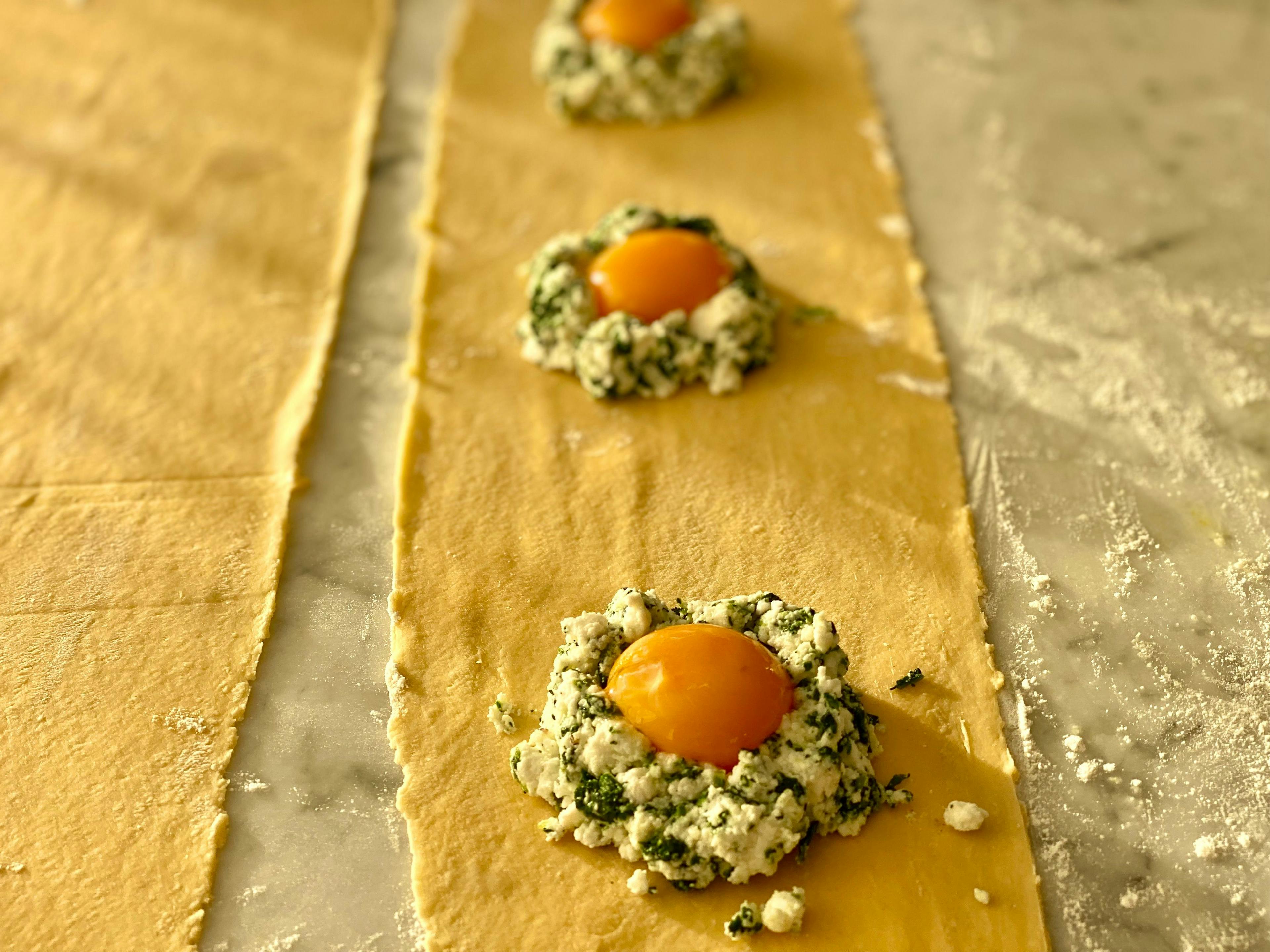 pasta sheet with ricotta and egg yolk