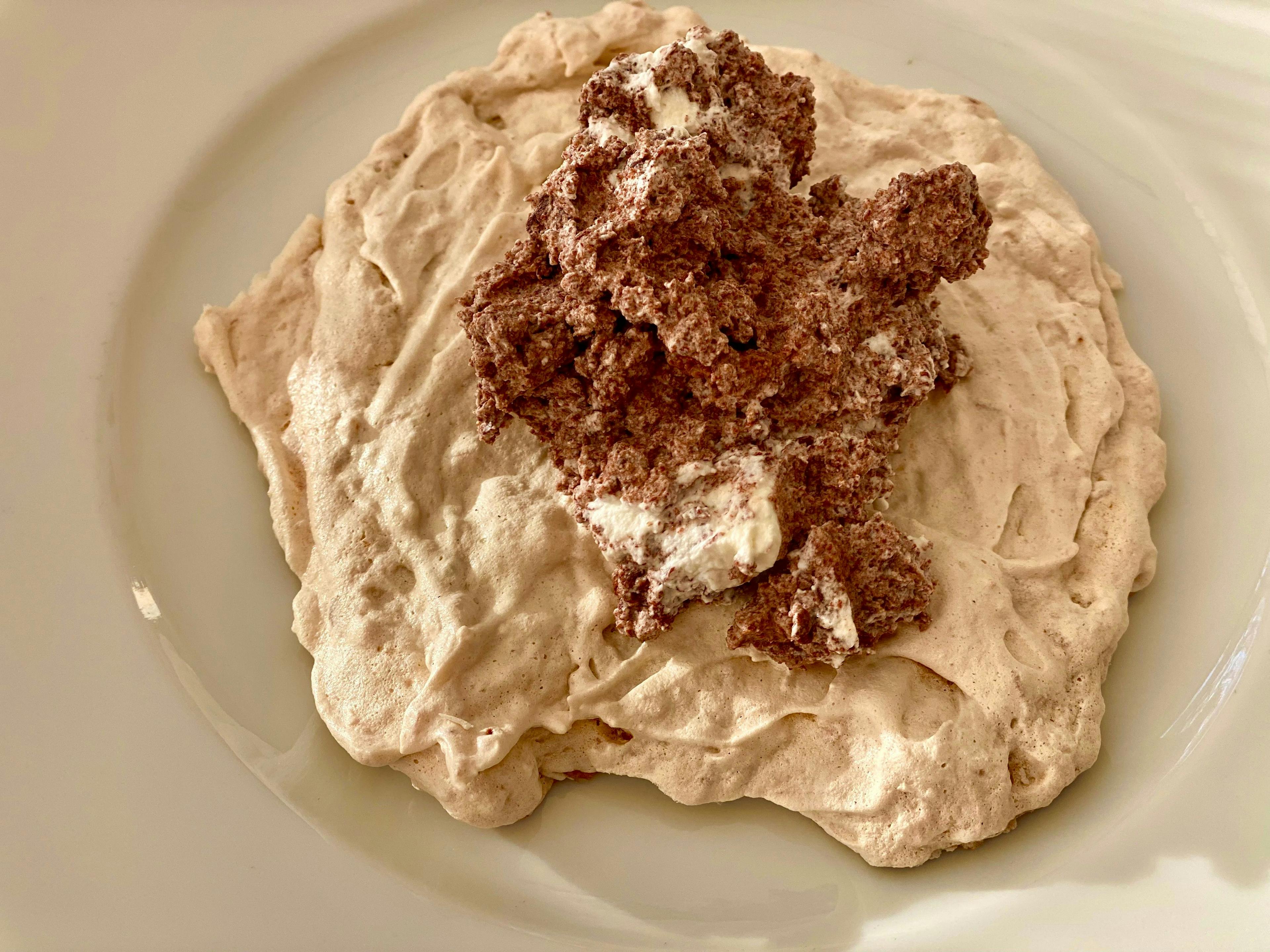 meringue with chocolate cream on top