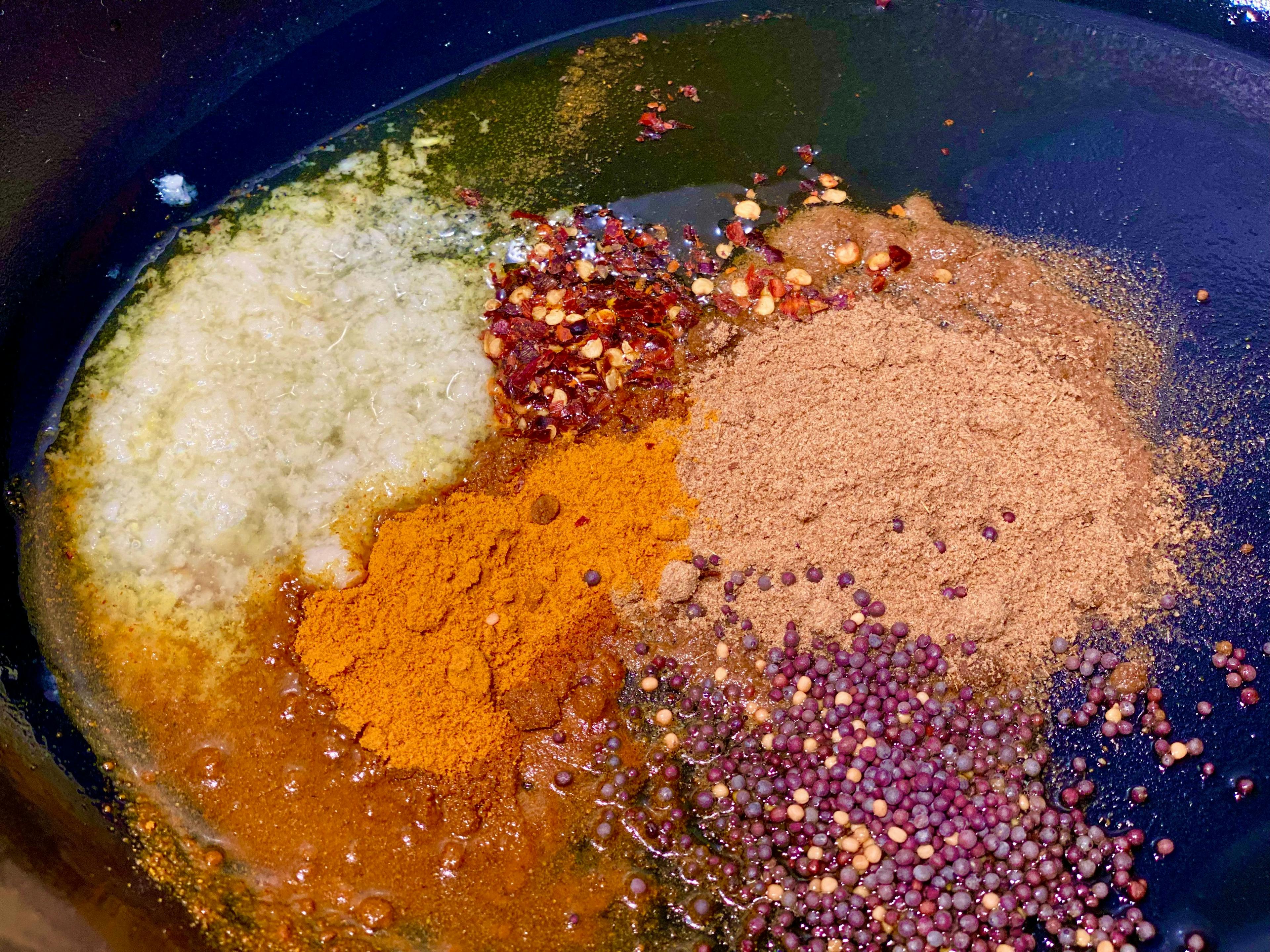 the spices frying in a little olive oil