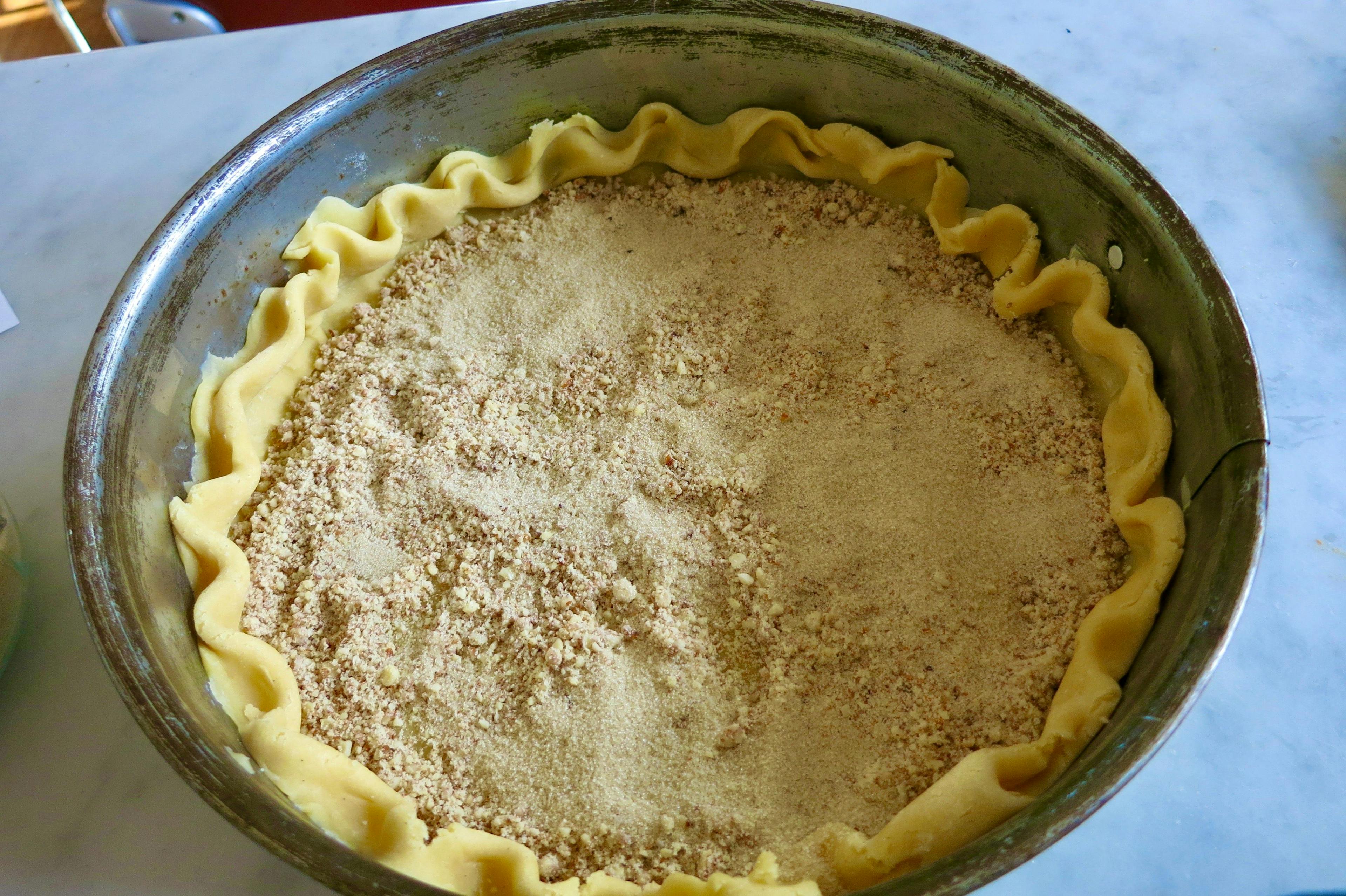 pastry base with sugar and almond mix