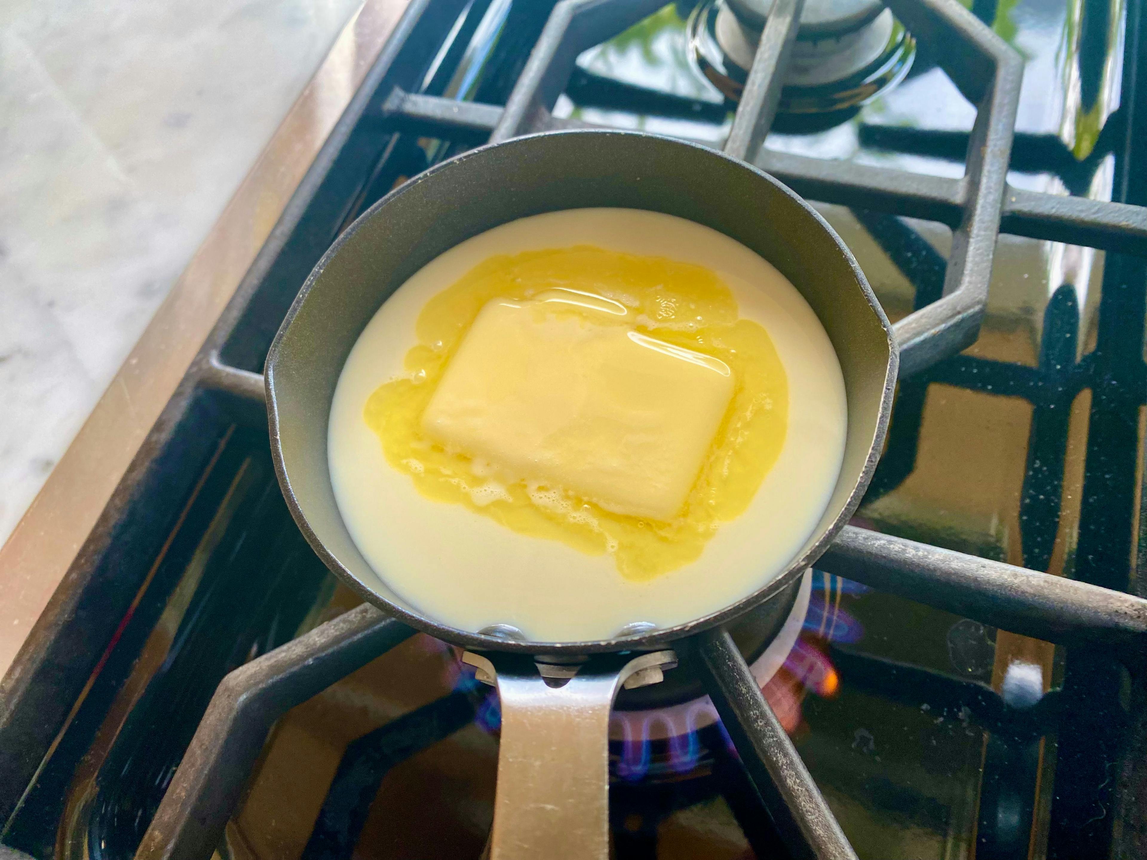 a pan with milk and butter
