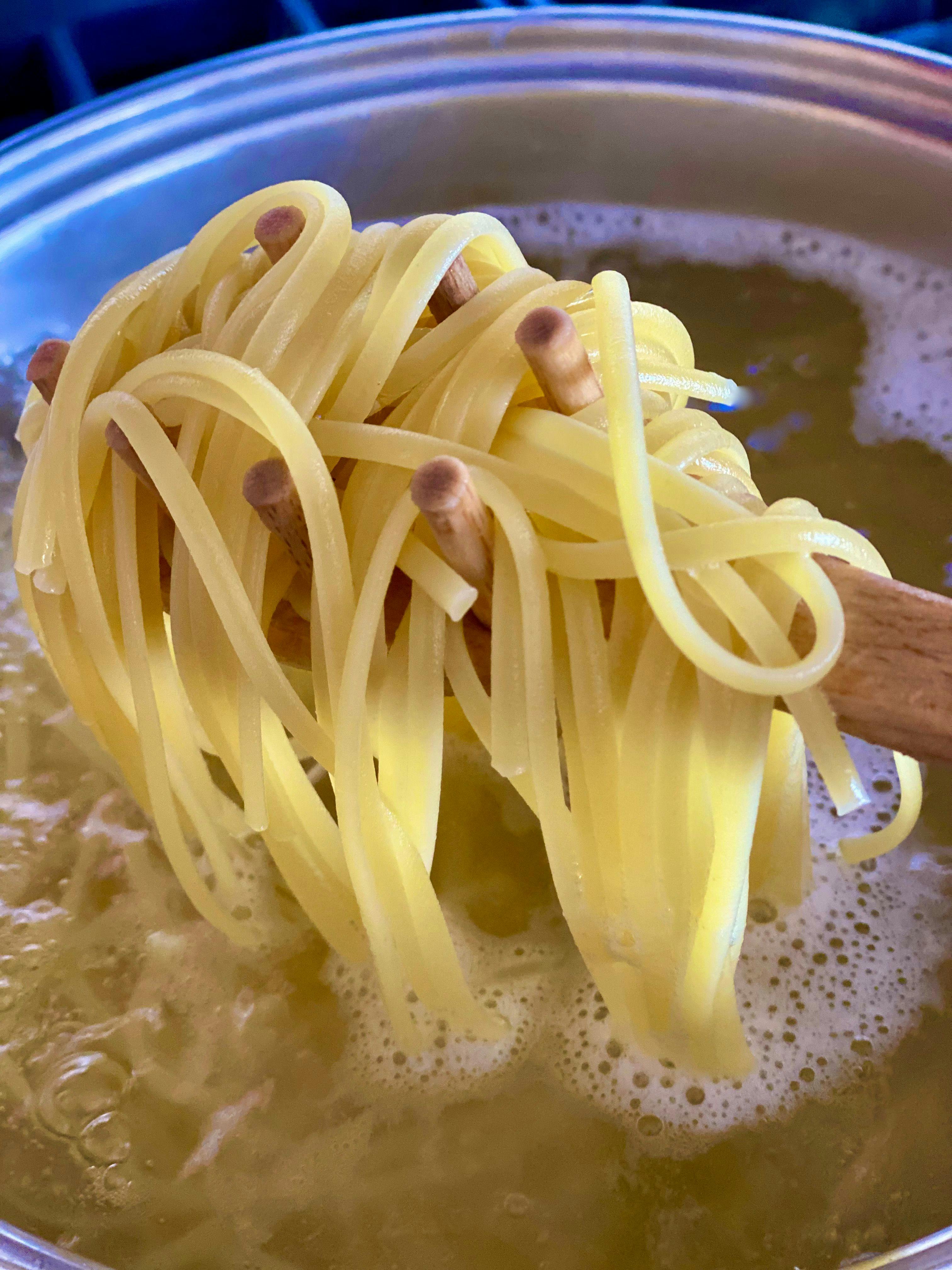 pasta held in a pasta spoon