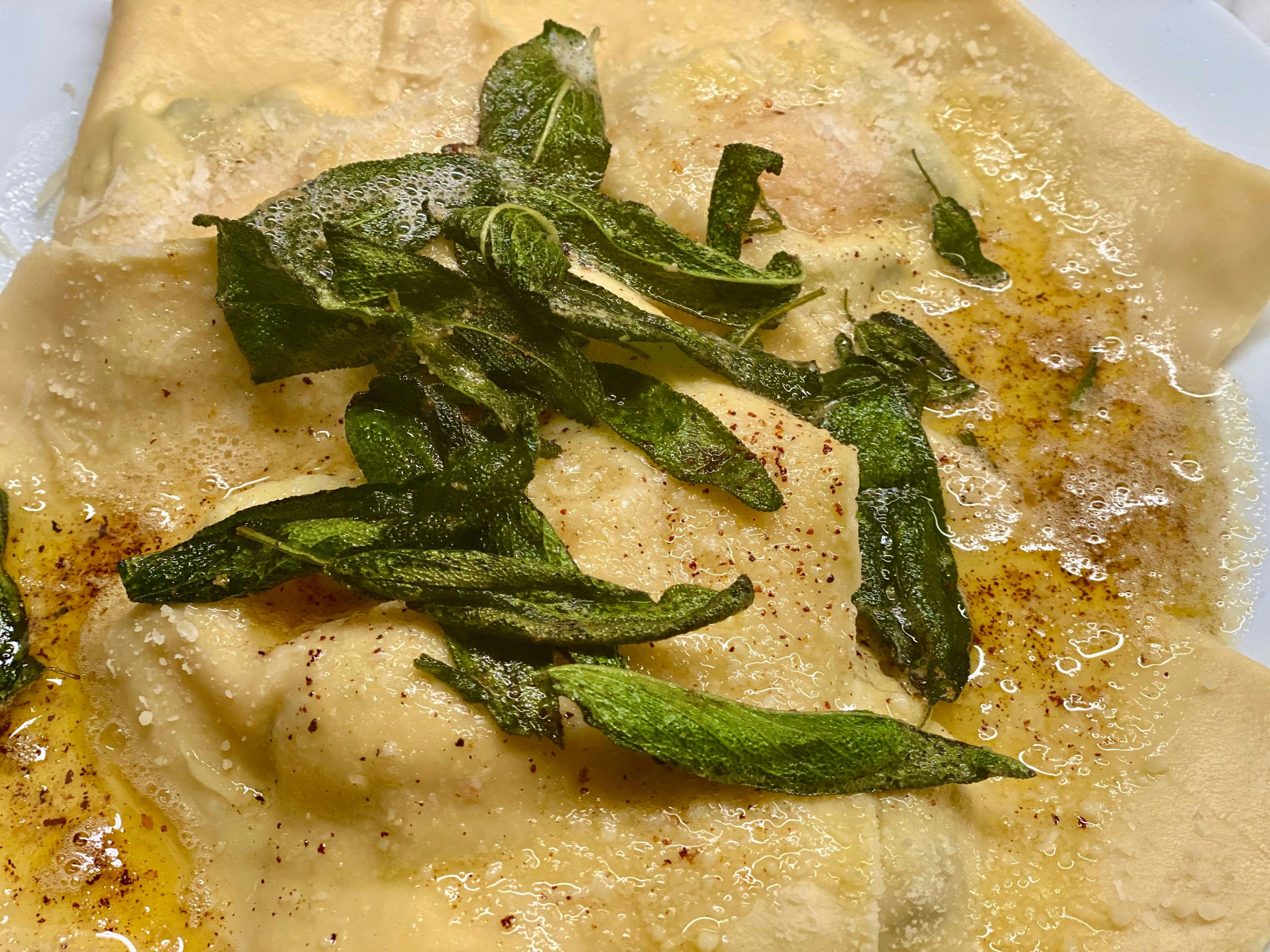 ravioloni with butter and sage