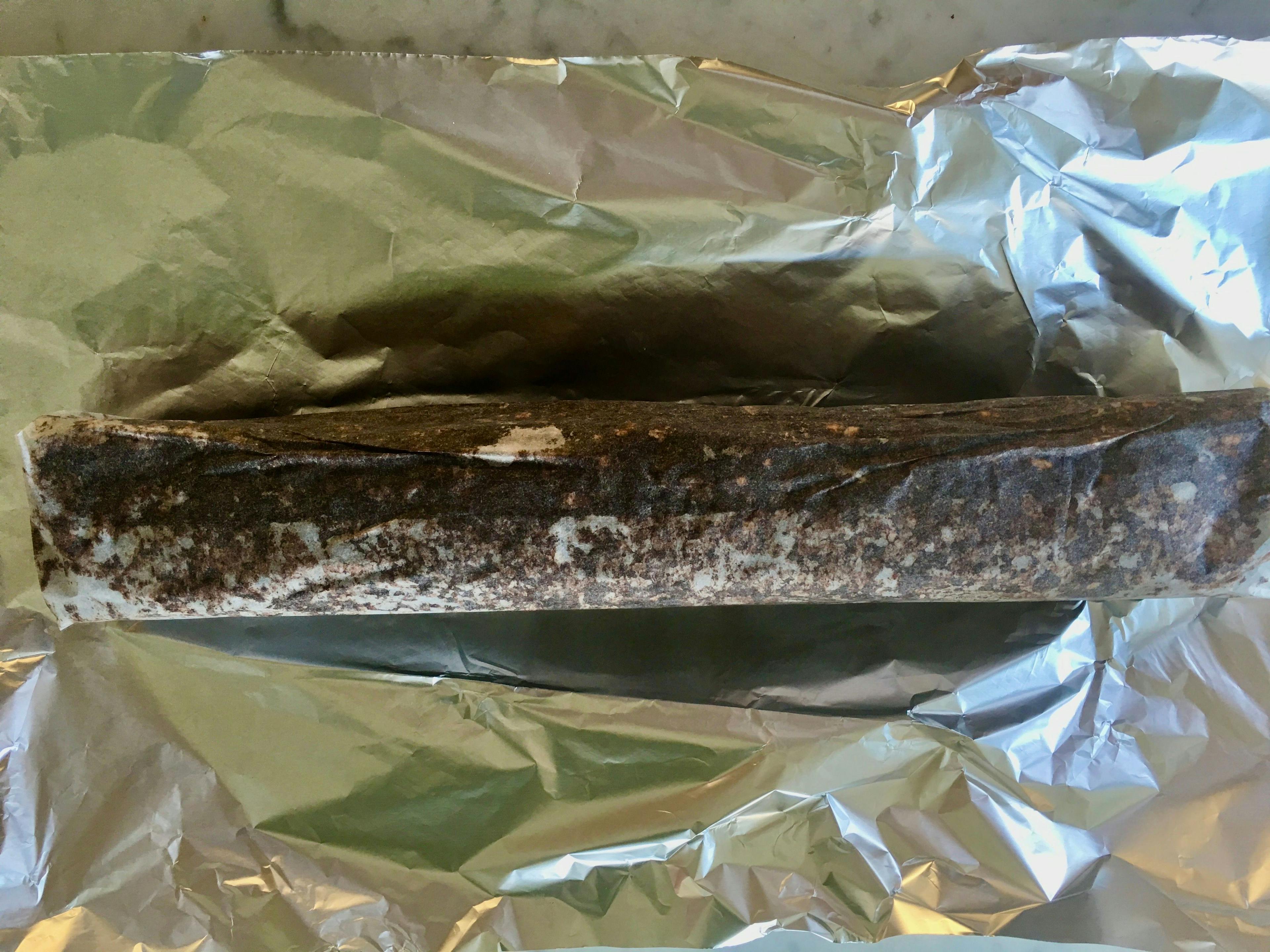 tronchetto being wrapped in all foil