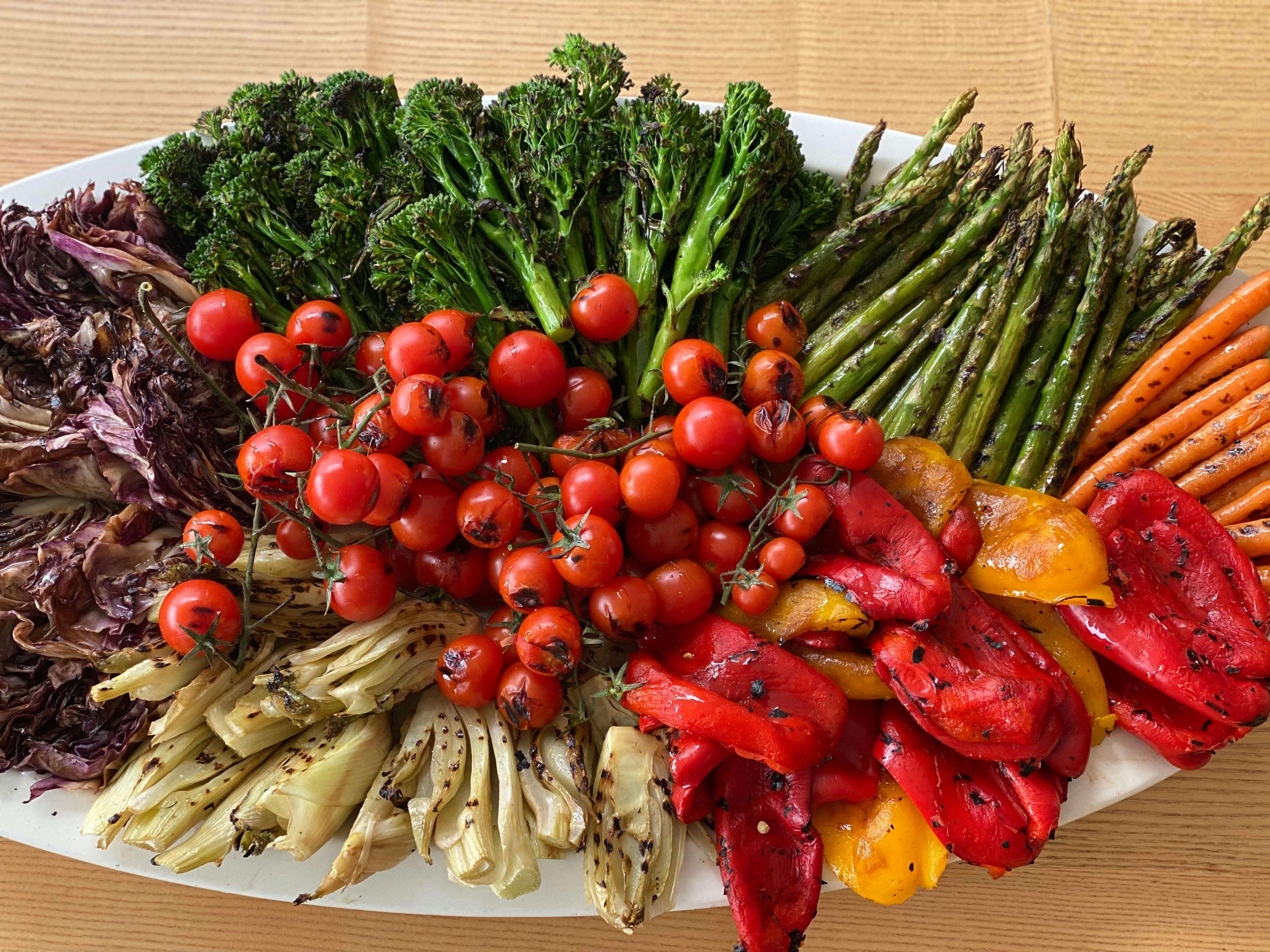 a platter with grilled vegetables